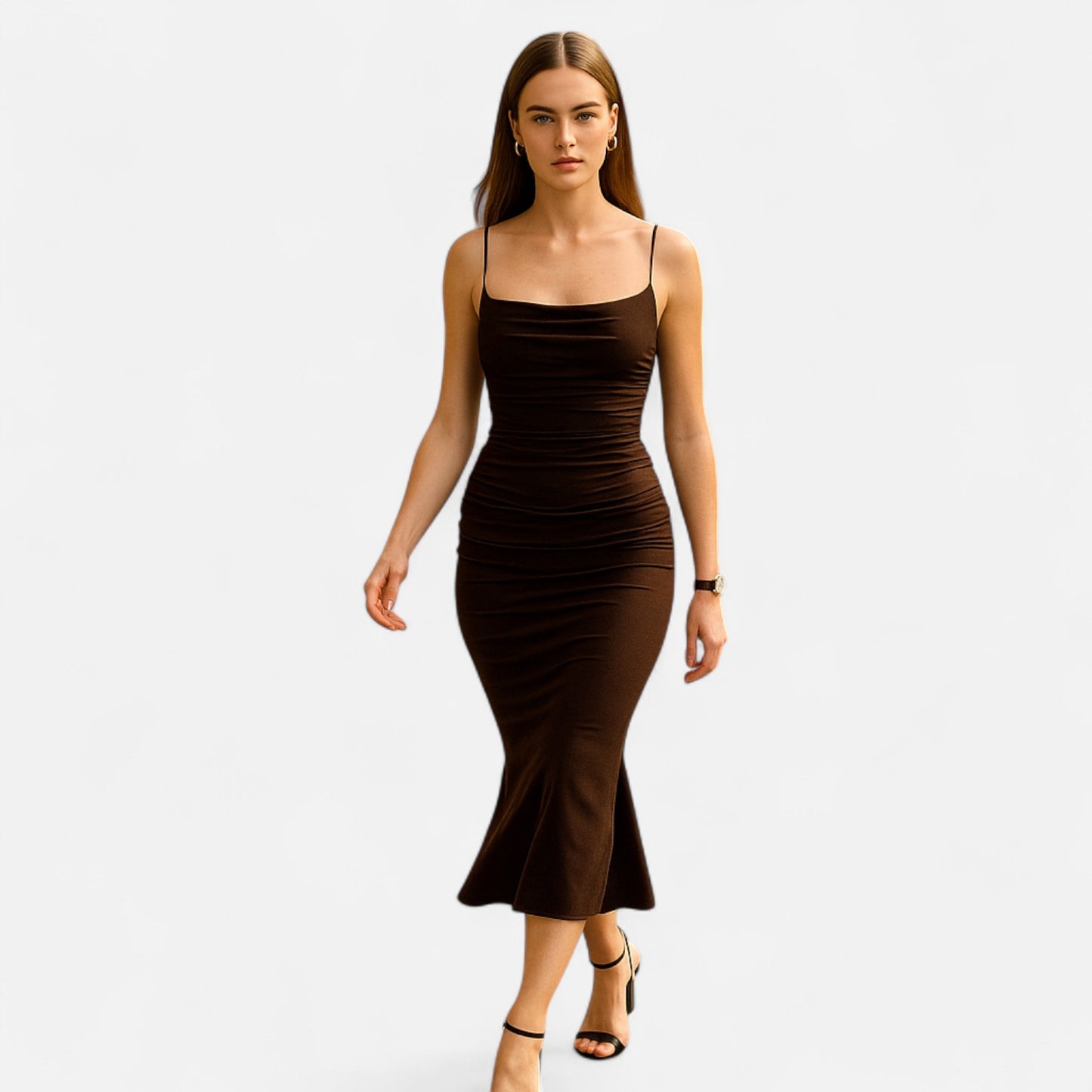 Rivrier l Women’s Party Maxi Dress – Sleeveless Satin Formal Gown