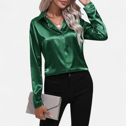  Rivrier l Women’s Satin V‑Neck Blouse – Effortless Polished Sophistication