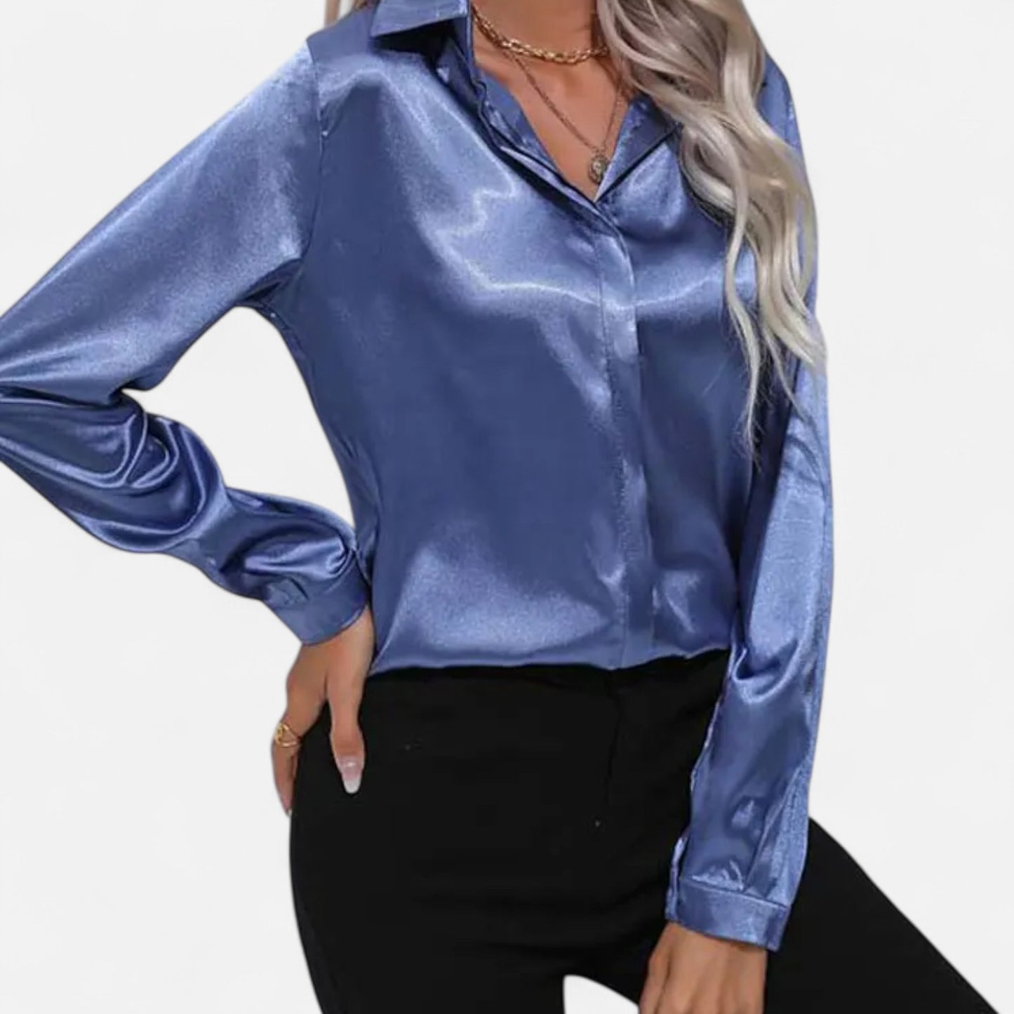  Rivrier l Women’s Satin V‑Neck Blouse – Effortless Polished Sophistication
