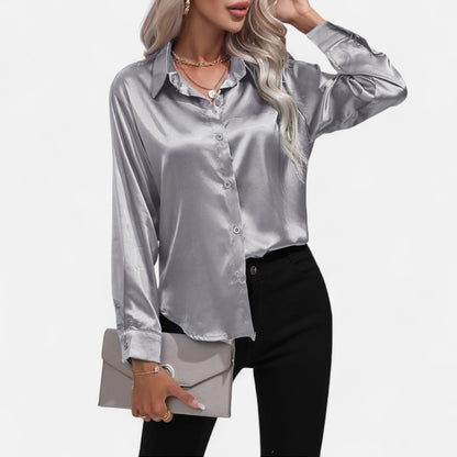  Rivrier l Women’s Satin V‑Neck Blouse – Effortless Polished Sophistication