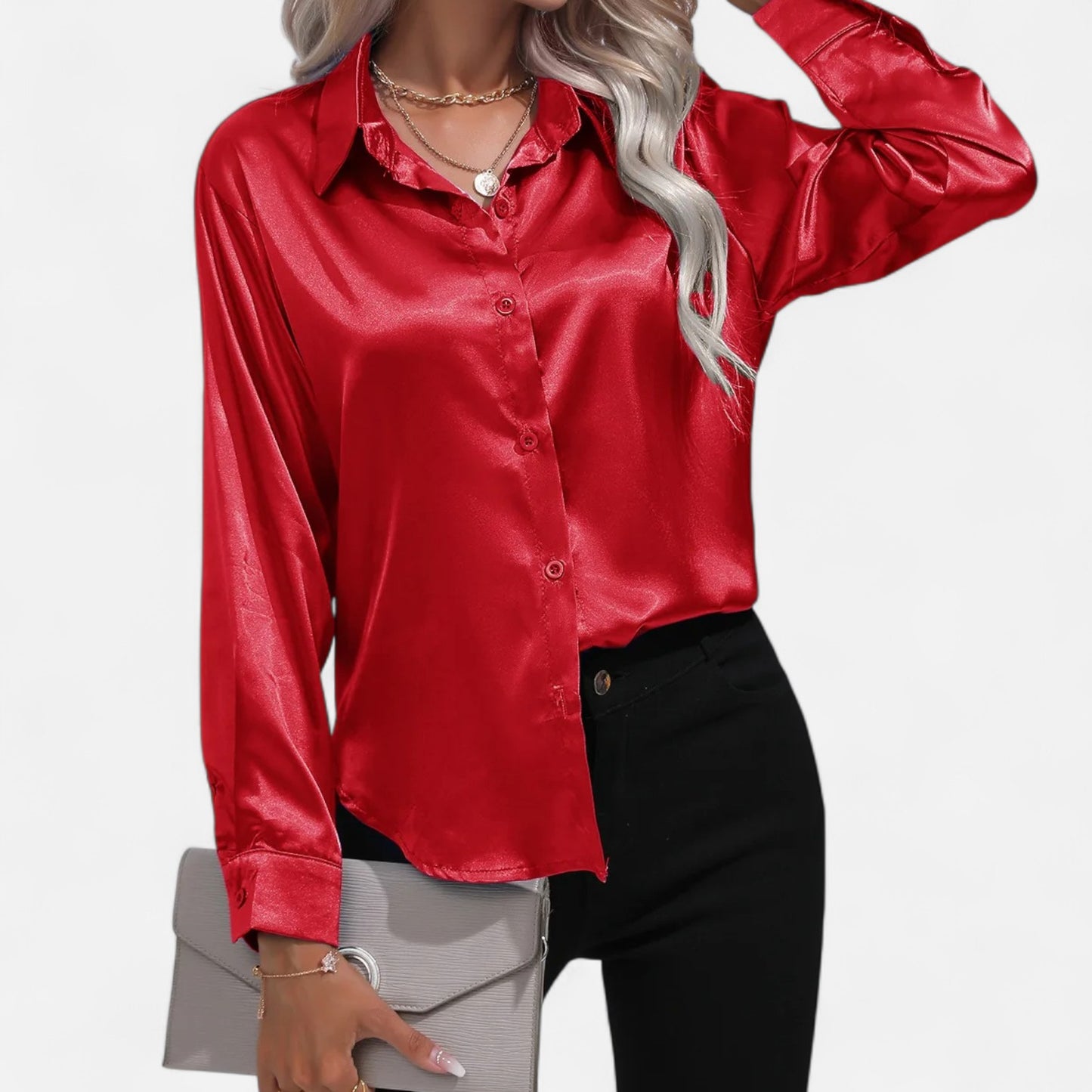  Rivrier l Women’s Satin V‑Neck Blouse – Effortless Polished Sophistication