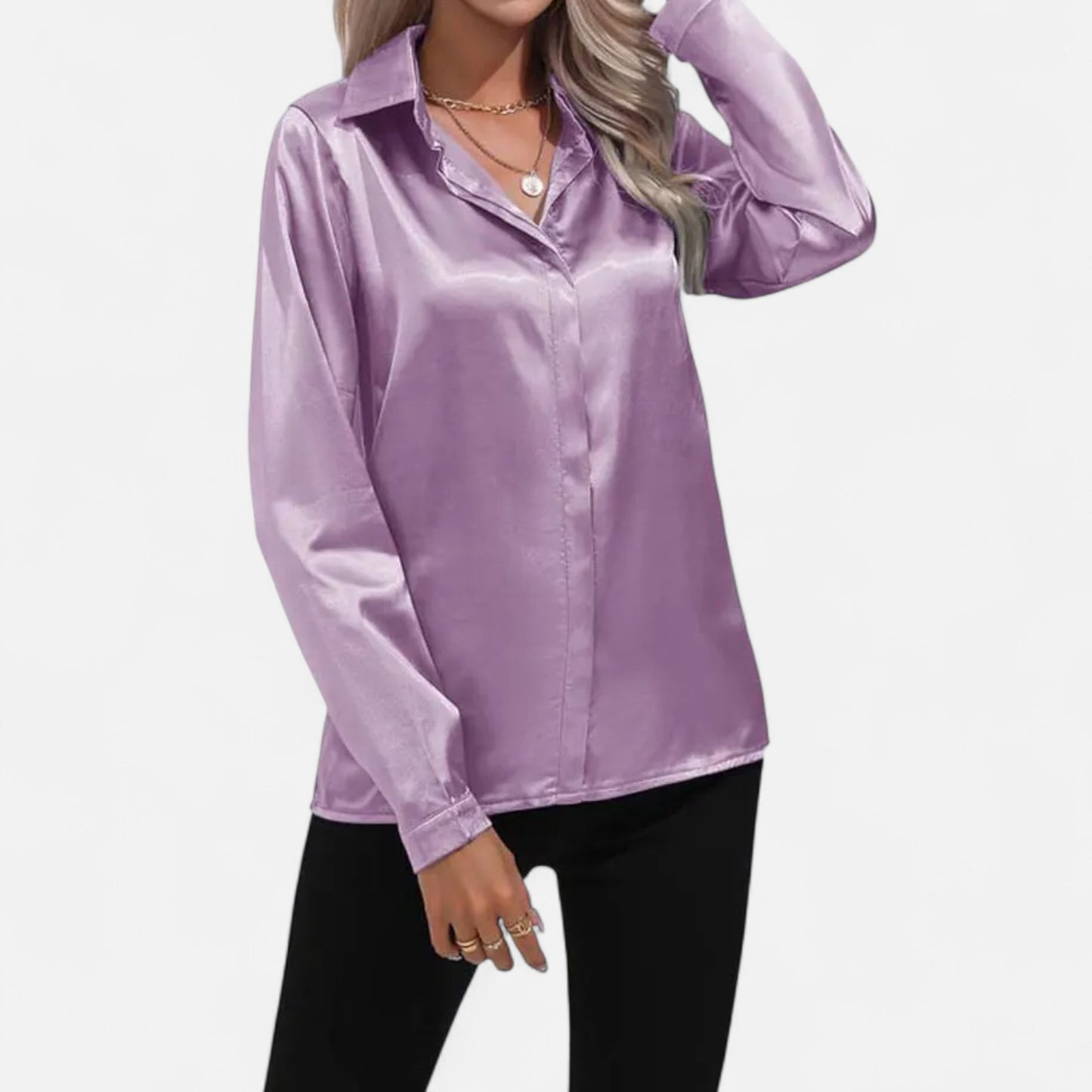  Rivrier l Women’s Satin V‑Neck Blouse – Effortless Polished Sophistication