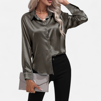  Rivrier l Women’s Satin V‑Neck Blouse – Effortless Polished Sophistication