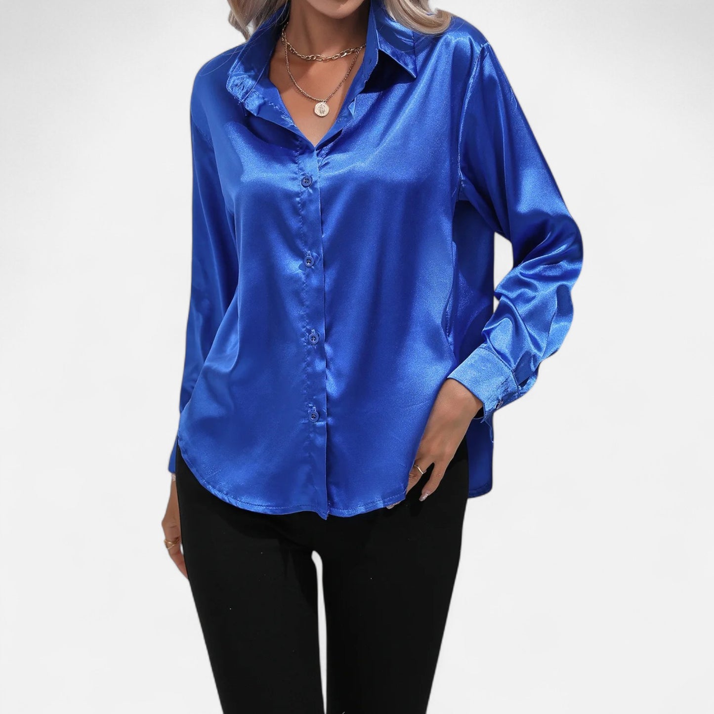  Rivrier l Women’s Satin V‑Neck Blouse – Effortless Polished Sophistication