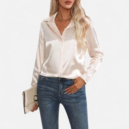  Rivrier l Women’s Satin V‑Neck Blouse – Effortless Polished Sophistication
