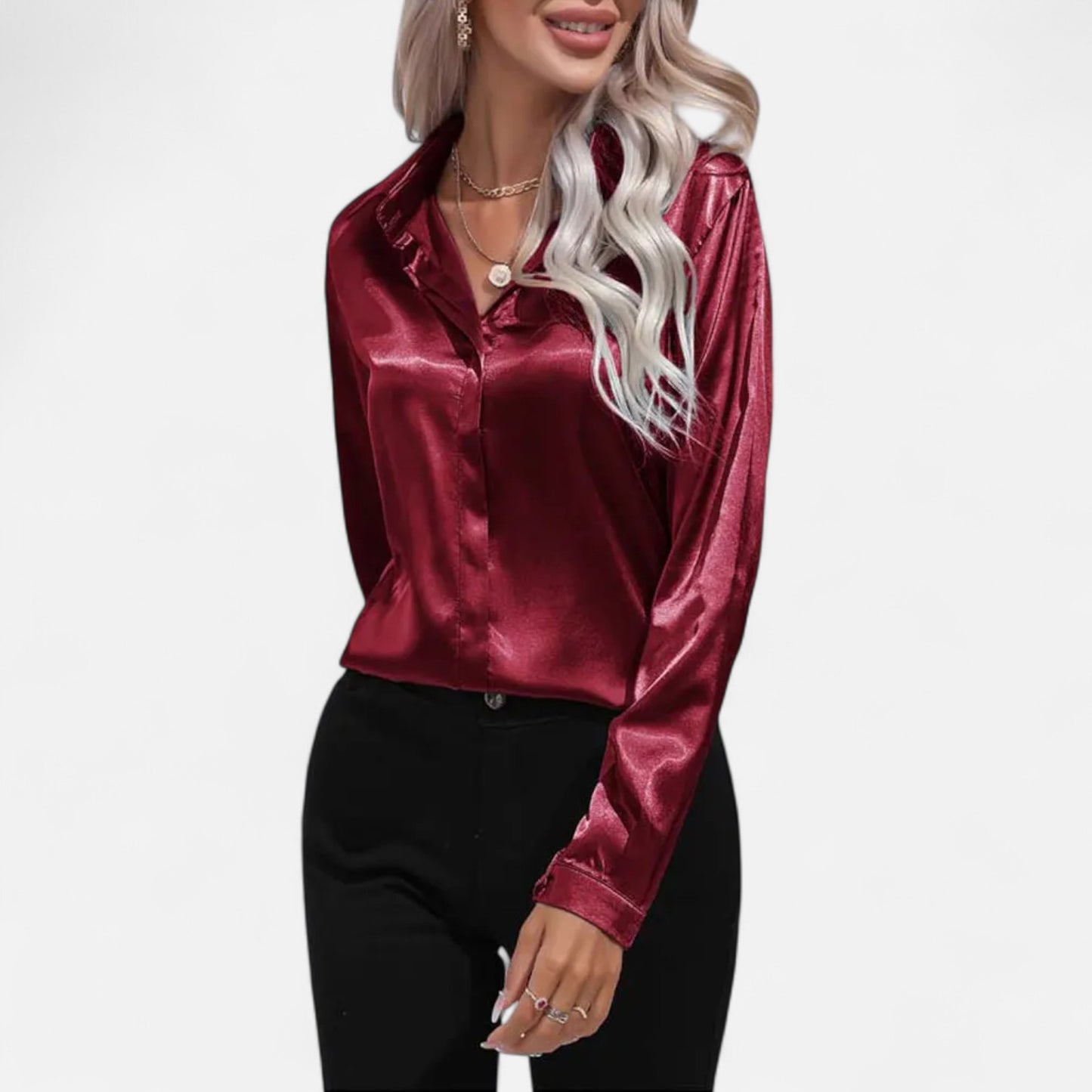  Rivrier l Women’s Satin V‑Neck Blouse – Effortless Polished Sophistication