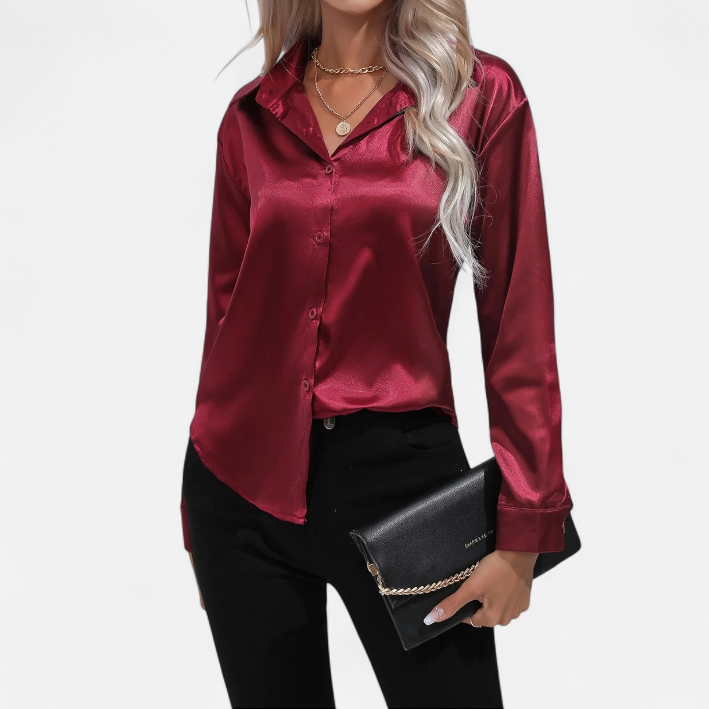  Rivrier l Women’s Satin V‑Neck Blouse – Effortless Polished Sophistication