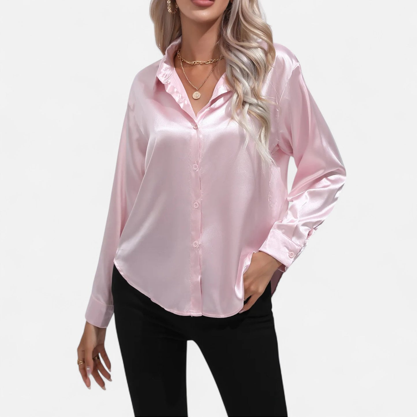  Rivrier l Women’s Satin V‑Neck Blouse – Effortless Polished Sophistication