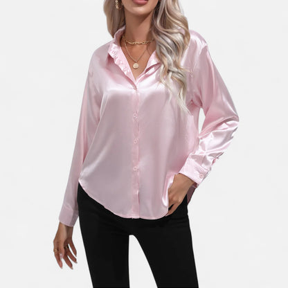  Rivrier l Women’s Satin V‑Neck Blouse – Effortless Polished Sophistication