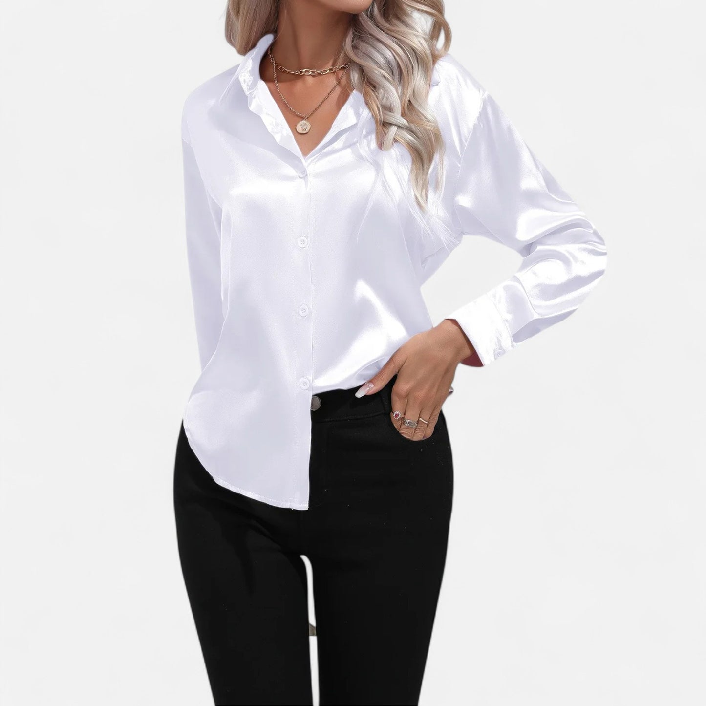  Rivrier l Women’s Satin V‑Neck Blouse – Effortless Polished Sophistication