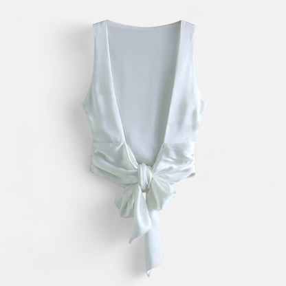 Rivrier l Women’s Satin Open‑Back Blouse – Chic Reveal with Evening Grace