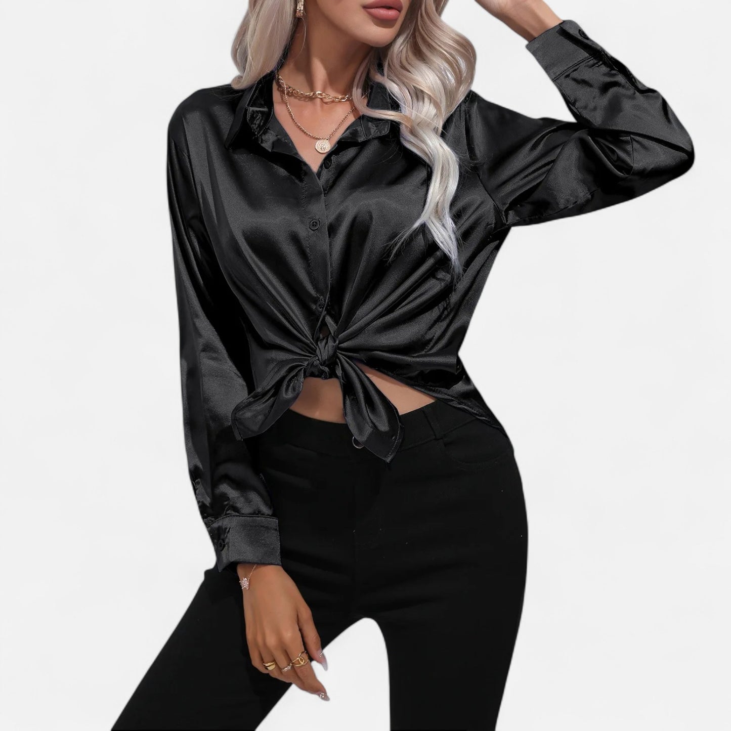  Rivrier l Women’s Satin V‑Neck Blouse – Effortless Polished Sophistication