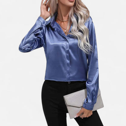  Rivrier l Women’s Satin V‑Neck Blouse – Effortless Polished Sophistication