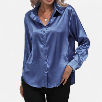  Rivrier l Women’s Satin V‑Neck Blouse – Effortless Polished Sophistication