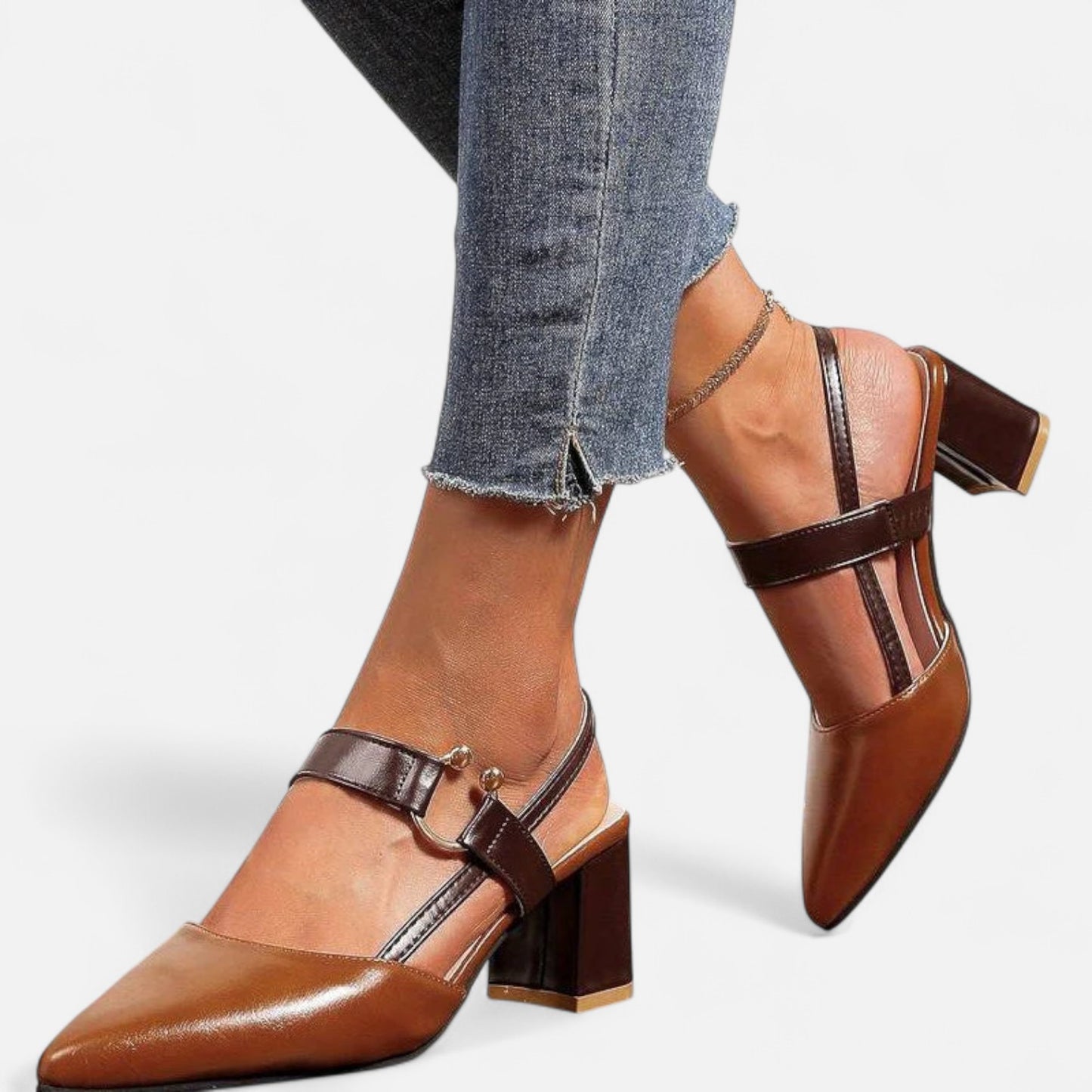  Rivrier l Women’s Leather Block Mid‑Heels – Elegant Elevation with Everyday Comfort