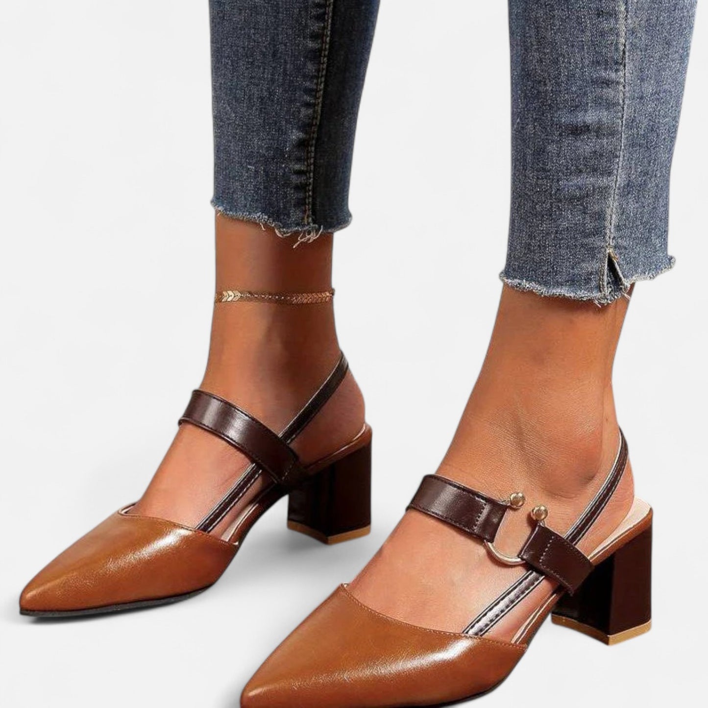  Rivrier l Women’s Leather Block Mid‑Heels – Elegant Elevation with Everyday Comfort