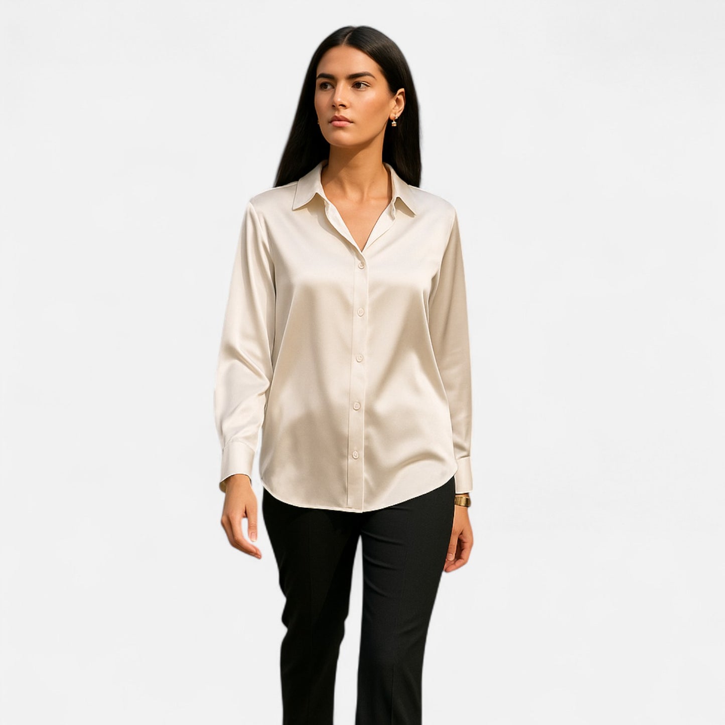  Rivrier l Women’s Satin Blouse – Luxe Comfort for Work & Evening