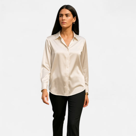  Rivrier l Women’s Satin Blouse – Luxe Comfort for Work & Evening