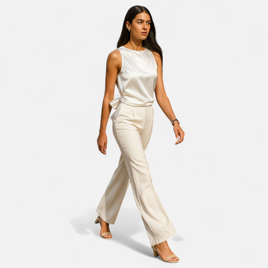 Rivrier l Women’s Satin Open‑Back Blouse – Chic Reveal with Evening Grace