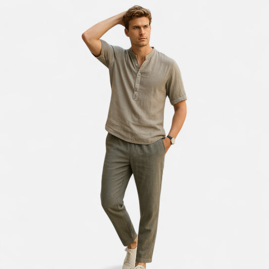  Rivrier l Men’s Cotton–Linen Shirt Half Sleeves – Lightweight Luxury Tailoring