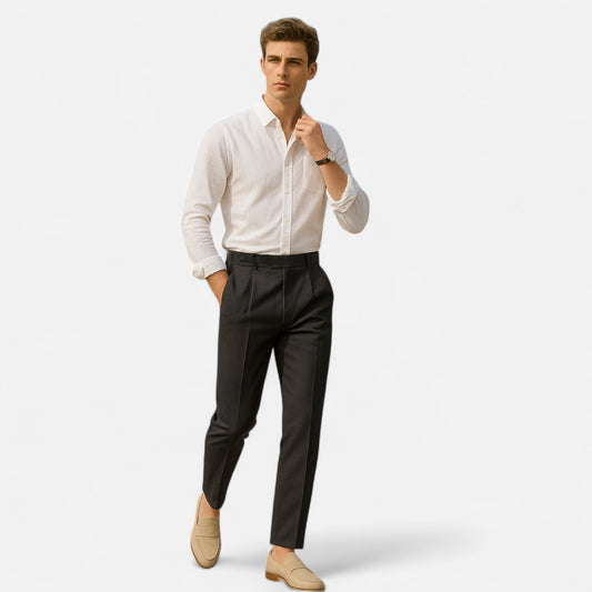  Rivrier l Men’s Tailored Cotton–Wool Fusion Trousers – Executive Summer Tailoring