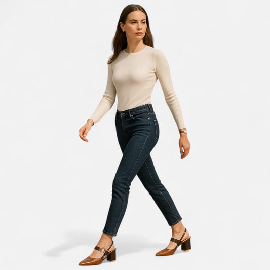  Rivrier l Women’s Leather Block Mid‑Heels – Elegant Elevation with Everyday Comfort