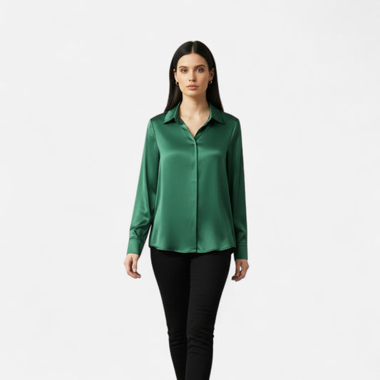  Rivrier l Women’s Satin V‑Neck Blouse – Effortless Polished Sophistication