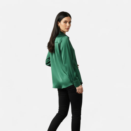  Rivrier l Women’s Satin V‑Neck Blouse – Effortless Polished Sophistication