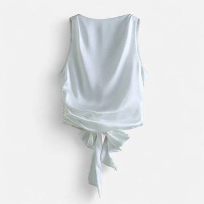 Rivrier l Women’s Satin Open‑Back Blouse – Chic Reveal with Evening Grace