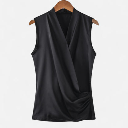 Rivrier l  Women’s Silk‑Satin Sleeveless V‑Neck Top – Luxe Minimalist Essential