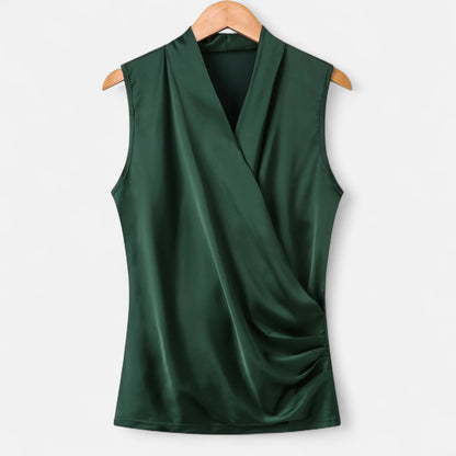 Rivrier l  Women’s Silk‑Satin Sleeveless V‑Neck Top – Luxe Minimalist Essential