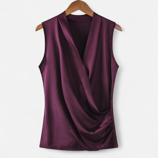Rivrier l  Women’s Silk‑Satin Sleeveless V‑Neck Top – Luxe Minimalist Essential