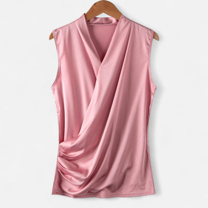 Rivrier l  Women’s Silk‑Satin Sleeveless V‑Neck Top – Luxe Minimalist Essential