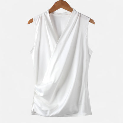 Rivrier l  Women’s Silk‑Satin Sleeveless V‑Neck Top – Luxe Minimalist Essential